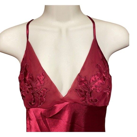 Vtg 90s Josie red mini slip dress satin racerback babydoll floral embroidered M - Picture 4 of 11